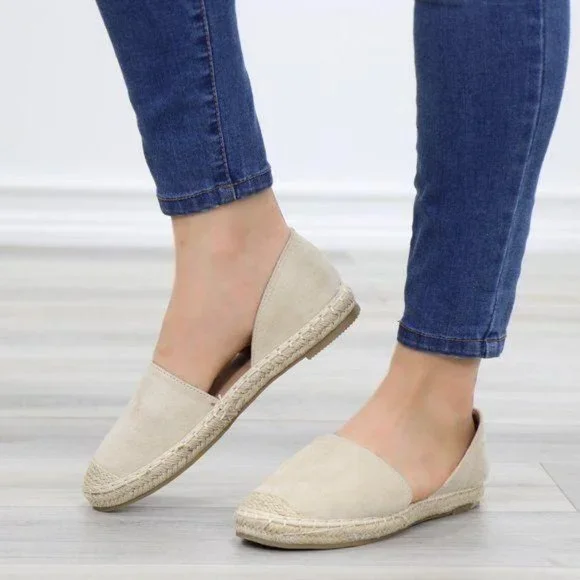 Beige Vegan Suede Flat Slip On Loafer Espadrilles - Picture 10 of 10